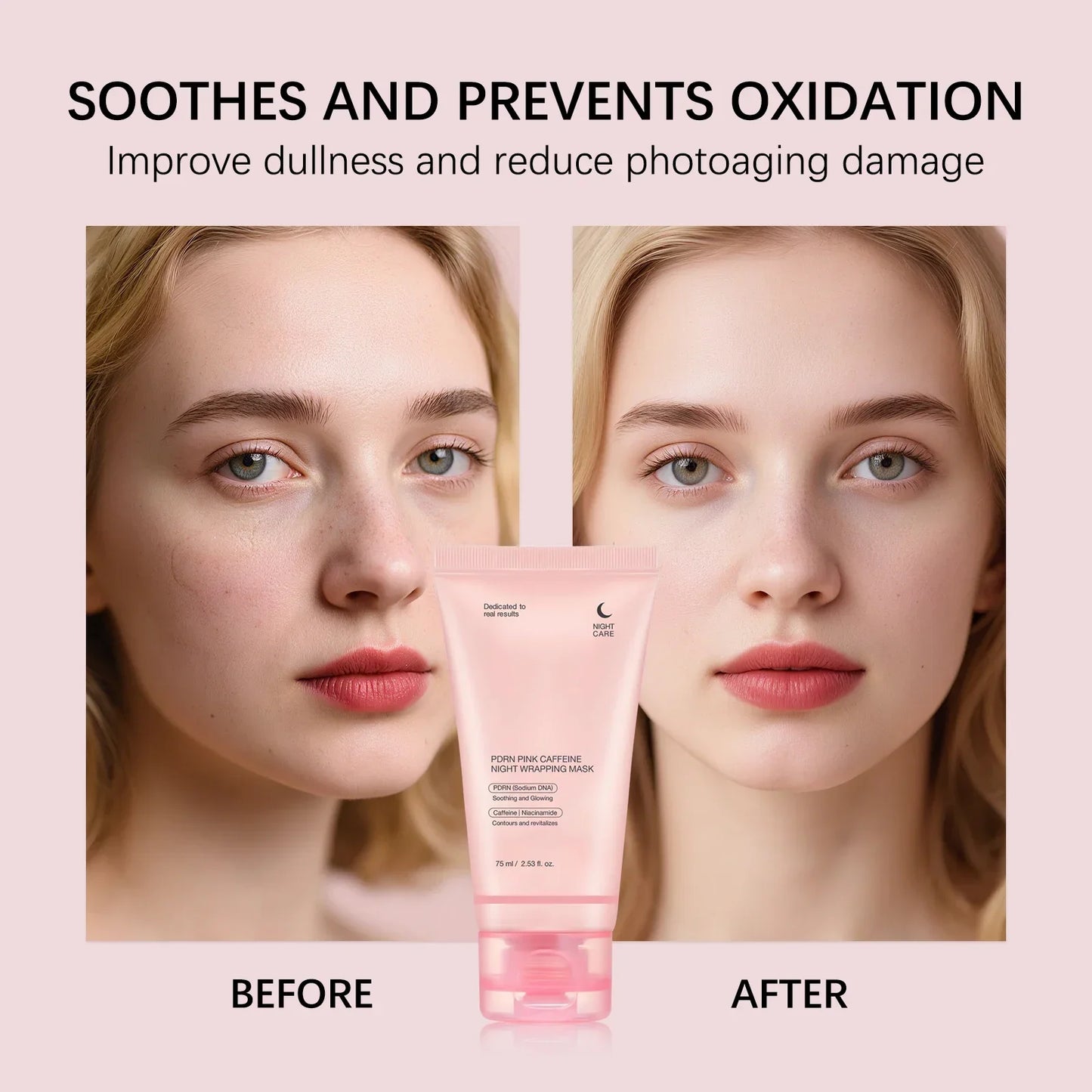 PDRN Pink Caffeine Night Wrapping Mask Hydrolyzed Collagen Overnight Facial Peel-Off Mask Hydrating Firming Moisturizing Care