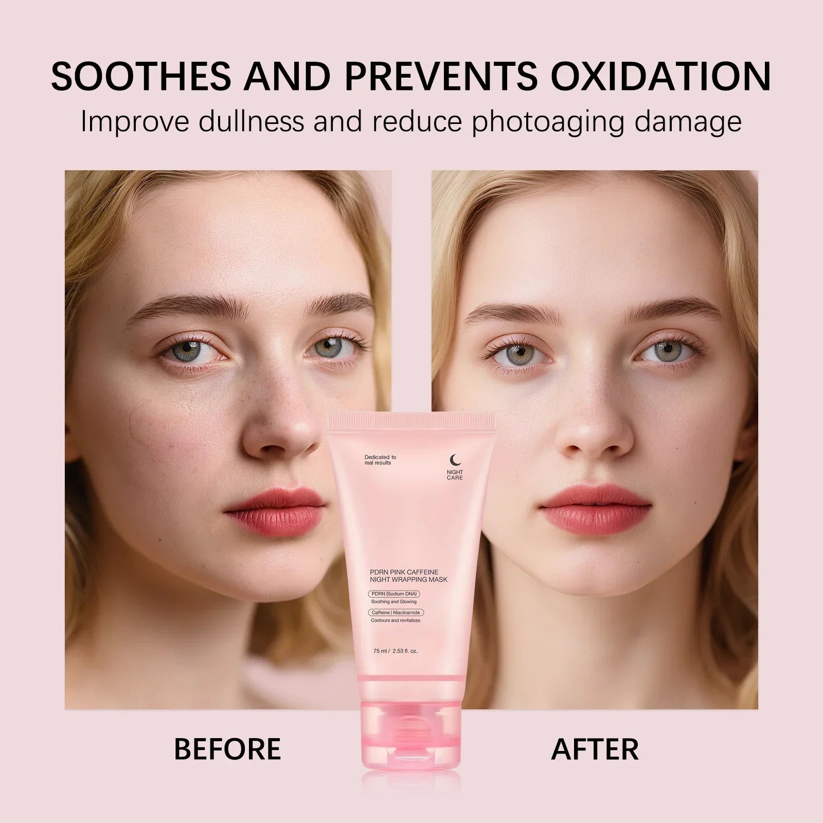 PDRN Pink Caffeine Night Wrapping Mask Hydrolyzed Collagen Overnight Facial Peel-Off Mask Hydrating Firming Moisturizing Care