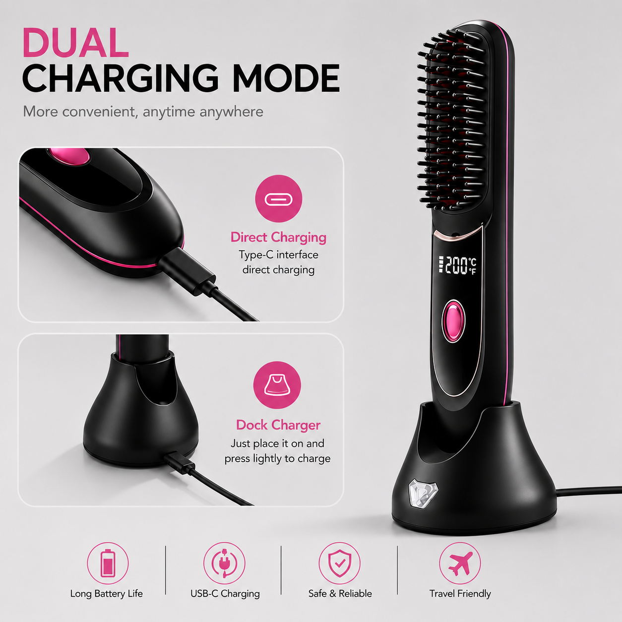 GoBrush Pro | Cordless Hair Straightener Brush