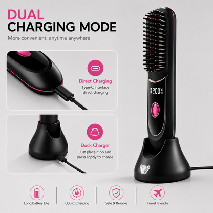 GoBrush Pro | Cordless Hair Straightener Brush