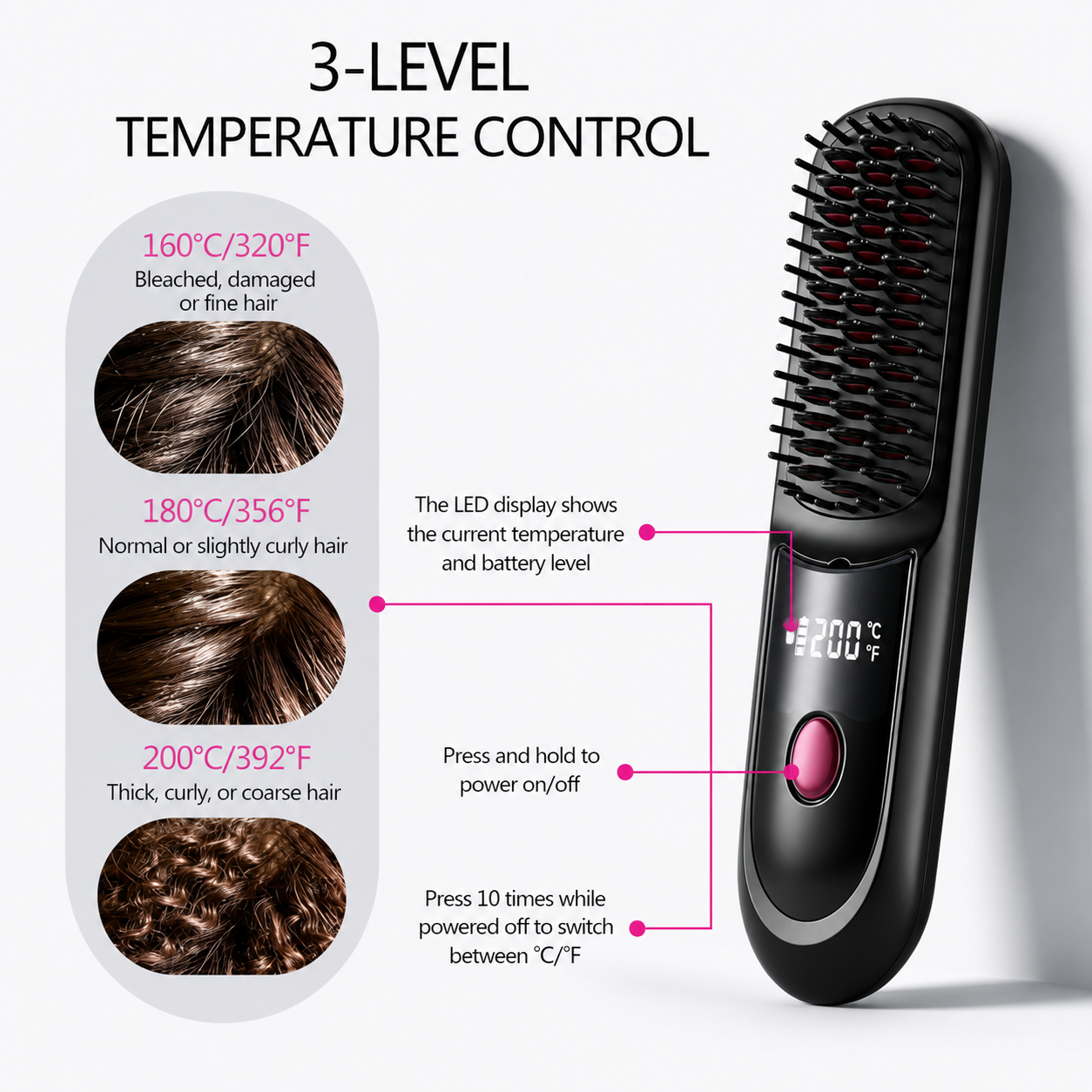 GoBrush Pro | Cordless Hair Straightener Brush
