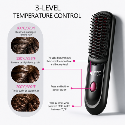 GoBrush Pro | Cordless Hair Straightener Brush