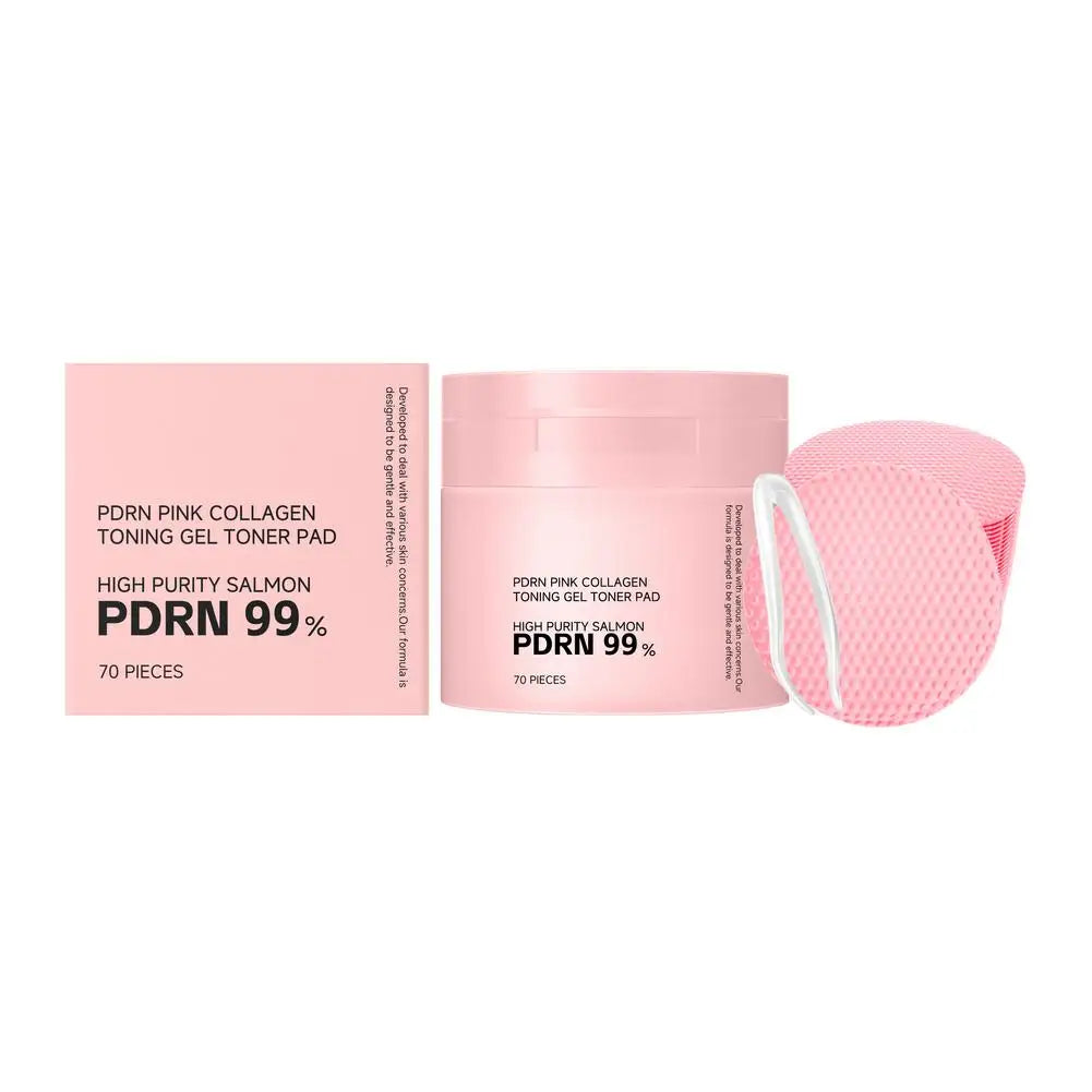 70Pcs Korean PDRN Salmon Collagen Toner Pads,99% High Purity Pink Gel Cotton Pad Hydrate Calm Redness Repair Barrier Brighten