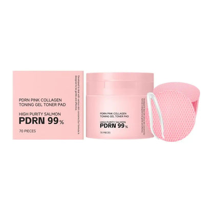 70Pcs Korean PDRN Salmon Collagen Toner Pads,99% High Purity Pink Gel Cotton Pad Hydrate Calm Redness Repair Barrier Brighten