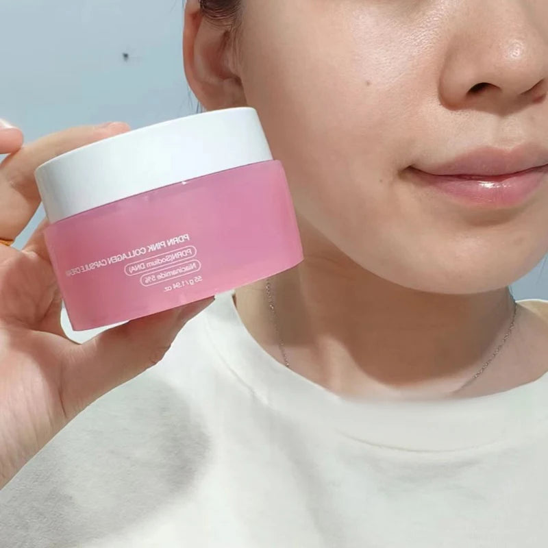 PDRN Pink Collagen Capsule Cream with Niacinamide Cream for Uneven Skin Tone Lightweight Face Moisturizer Original Korean Cream